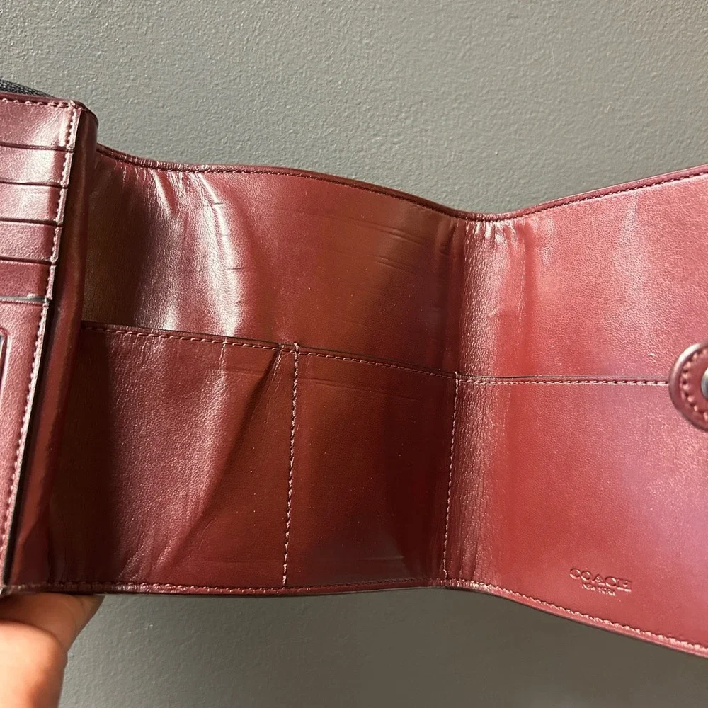 Coach F34868 Cord Wallet Cardinal Red Burgundy Leather Zip Leather Bifold